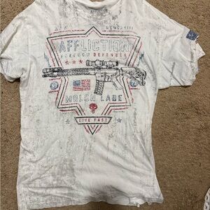 Affliction White and Red Graphic Tee